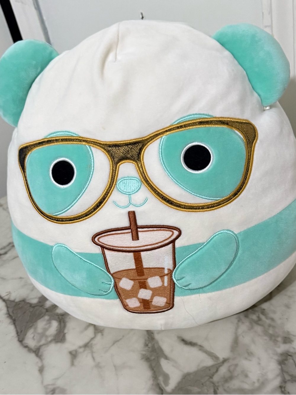 Kellytoy Aqua & White Panda Plush with Gold Glasses
